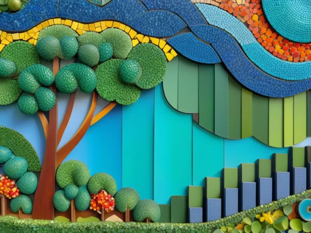 Una obra de arte de mosaico hecha con materiales reciclados, representa la belleza del reciclaje efectivo en Uruguay