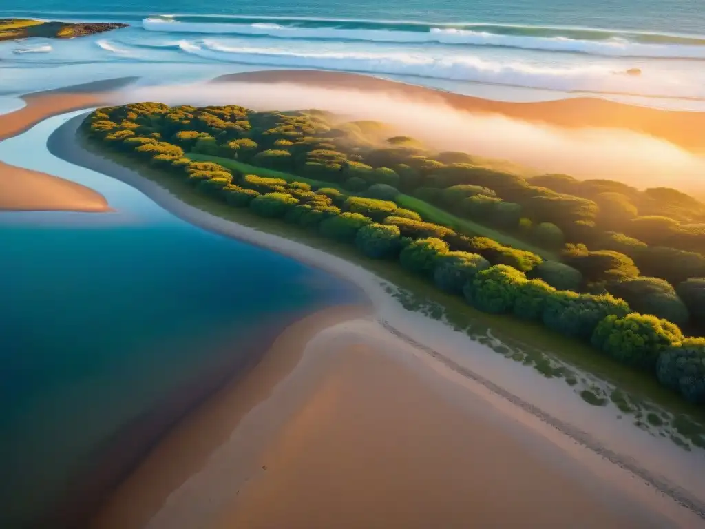 Un paisaje impresionante de la costa de Uruguay al atardecer, transmitiendo paz y bienestar