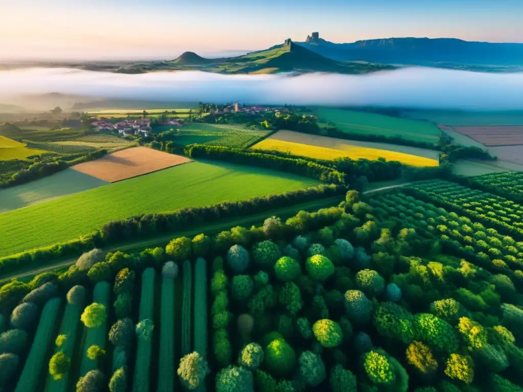 Paisaje rural en Uruguay con campos verdes y comunidad bajo cielo azul