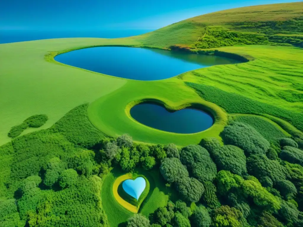 Paisaje sereno en Uruguay con río y hoja en forma de corazón, reflejando la belleza natural