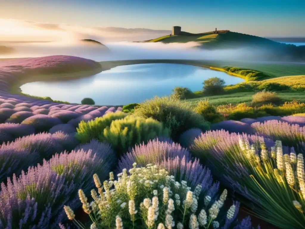 Paisaje sereno en Uruguay con plantas nativas, ríos y cielo azul