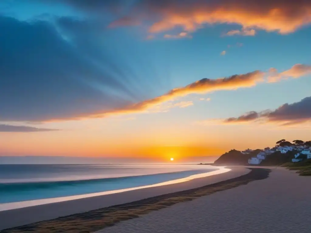 Paisaje tranquilo al atardecer en la costa de Uruguay, ideal para dejar de fumar en Uruguay