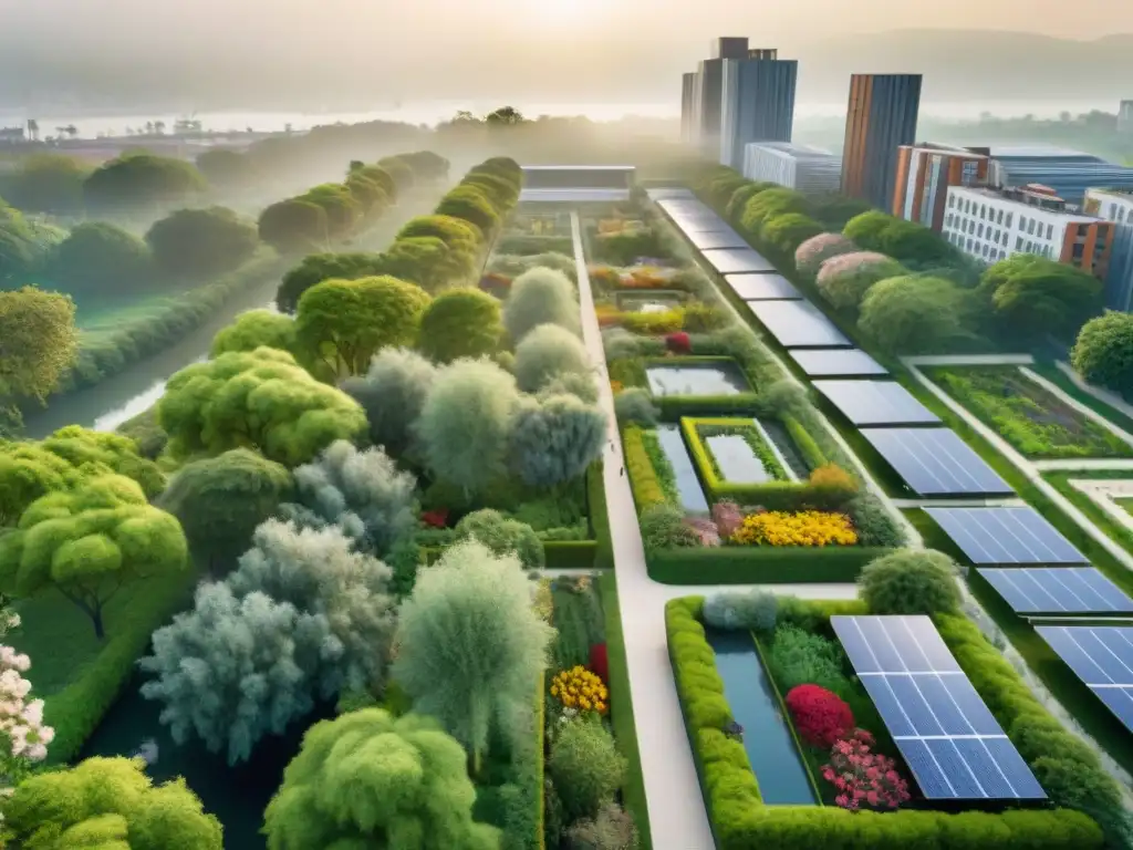 Un parque urbano sostenible lleno de naturaleza, gente disfrutando y educación ambiental espacios verdes urbanos