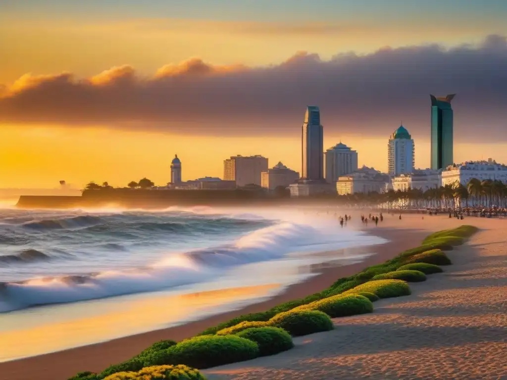 Persona practicando mindfulness y meditación en Uruguay, contemplando el atardecer en la Rambla de Montevideo