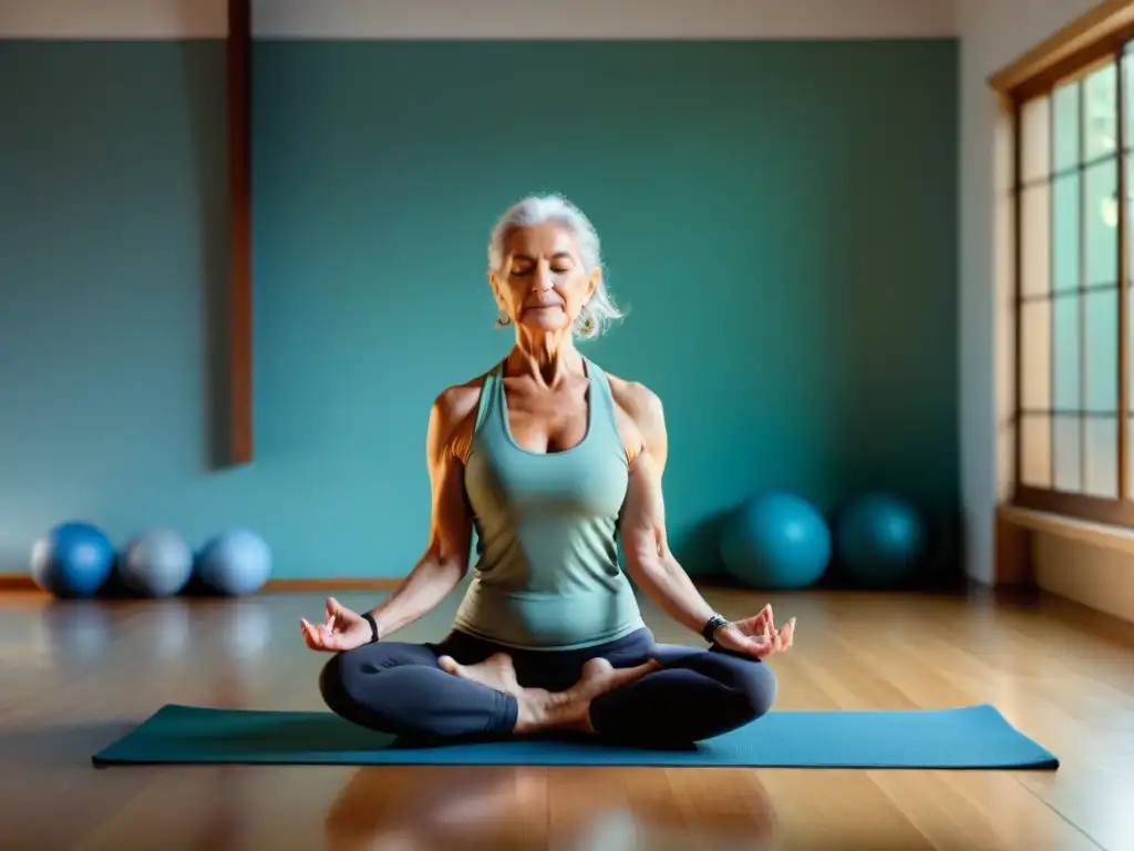 'Persona mayor practicando yoga con instructor en Uruguay