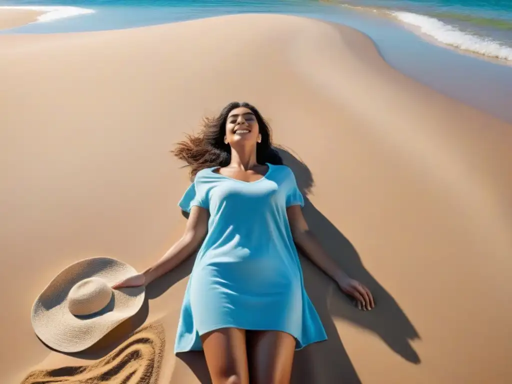 Persona disfrutando del sol en la playa de Uruguay, reflejando los beneficios de la vitamina D