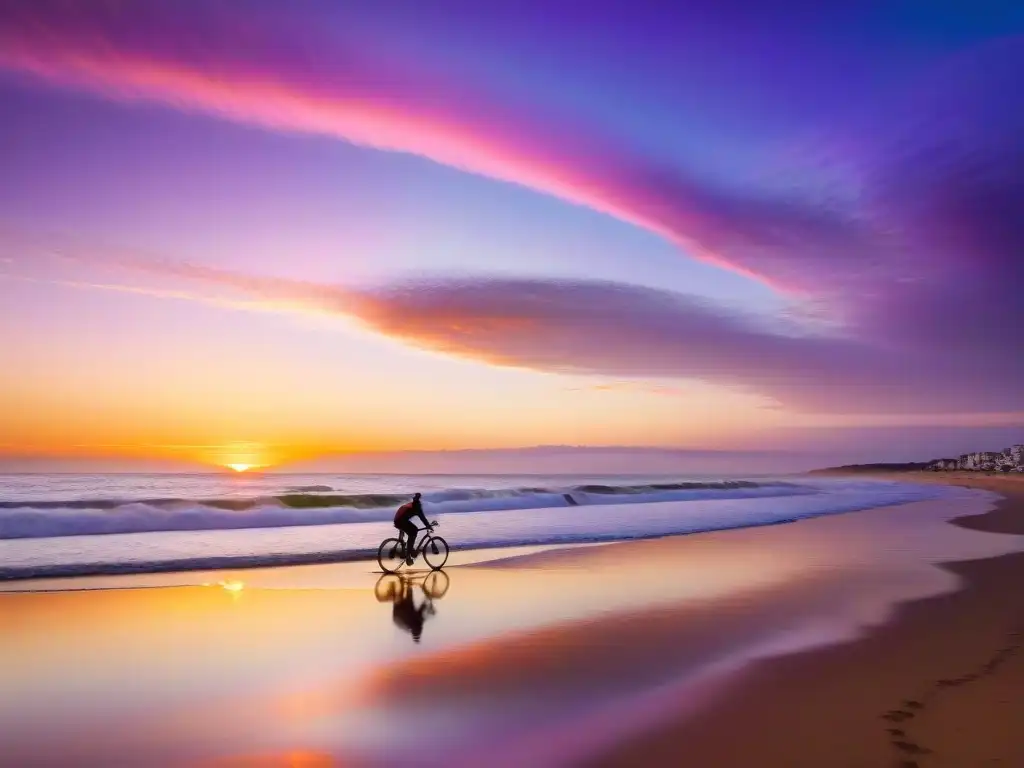 Personas disfrutando de un atardecer vibrante en Punta del Este, reflejando bienestar en Uruguay