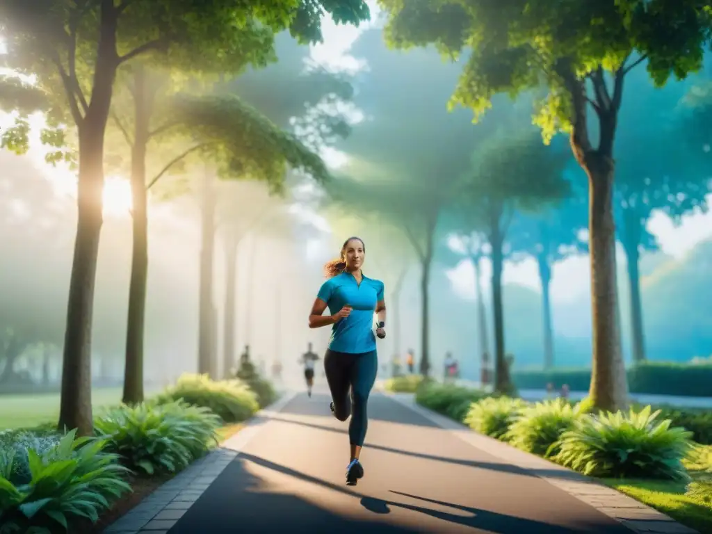 Personas diversas disfrutan de actividades físicas en un parque, transmitiendo energía, salud y comunidad