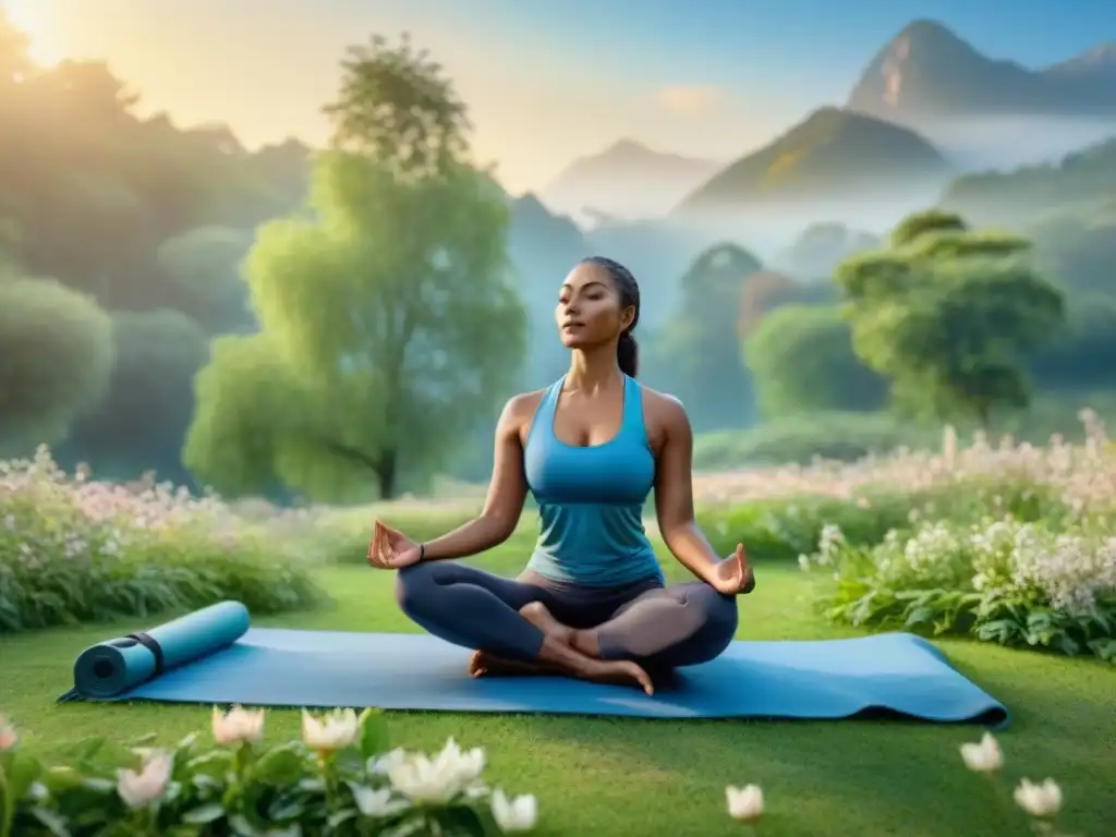 Personas de todas las edades y etnias practican yoga al aire libre al atardecer, mostrando serenidad y paz interior