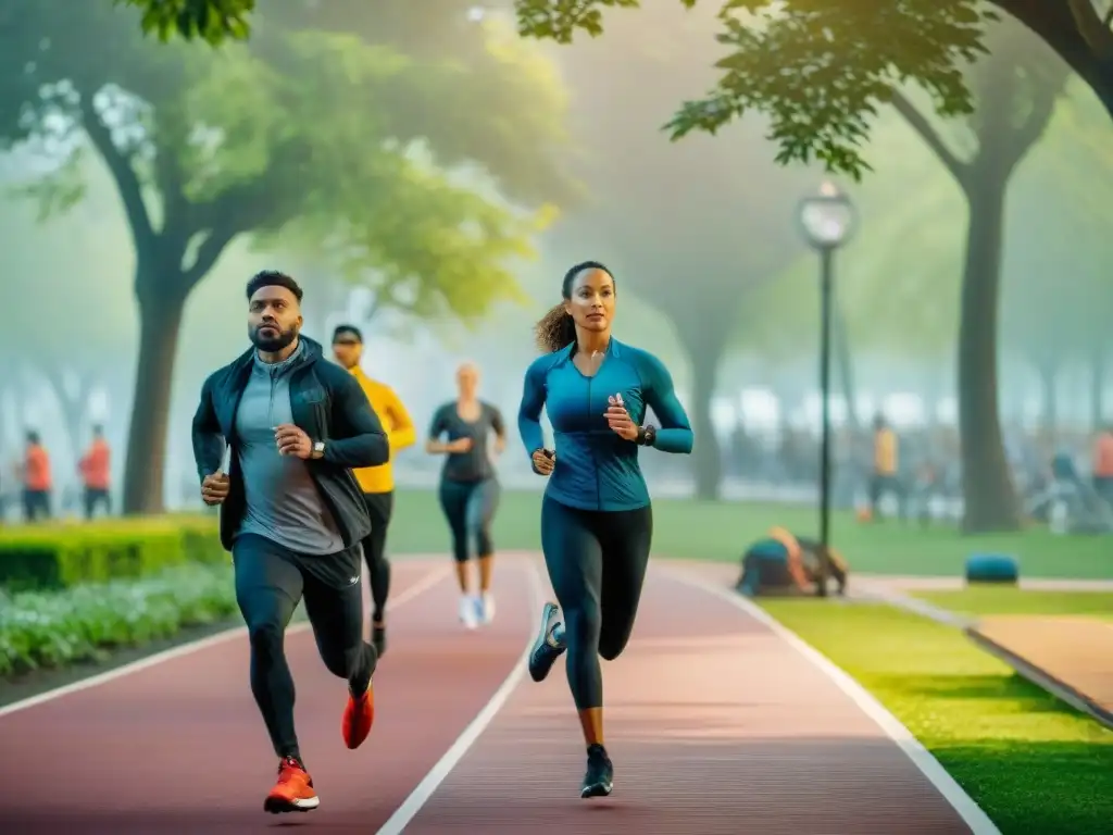 Personas de todas las edades y orígenes haciendo actividades físicas al aire libre en un parque, destacando la fisioterapia para prevenir enfermedades crónicas