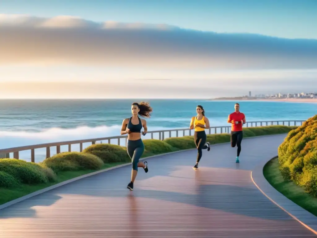 Personas en Punta del Este, Uruguay, practicando deporte con tecnología wearable fitness estilo vida Uruguay