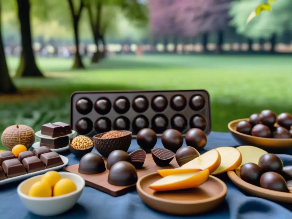 Un picnic relajante en un parque verde, disfrutando de los beneficios del cacao en Uruguay