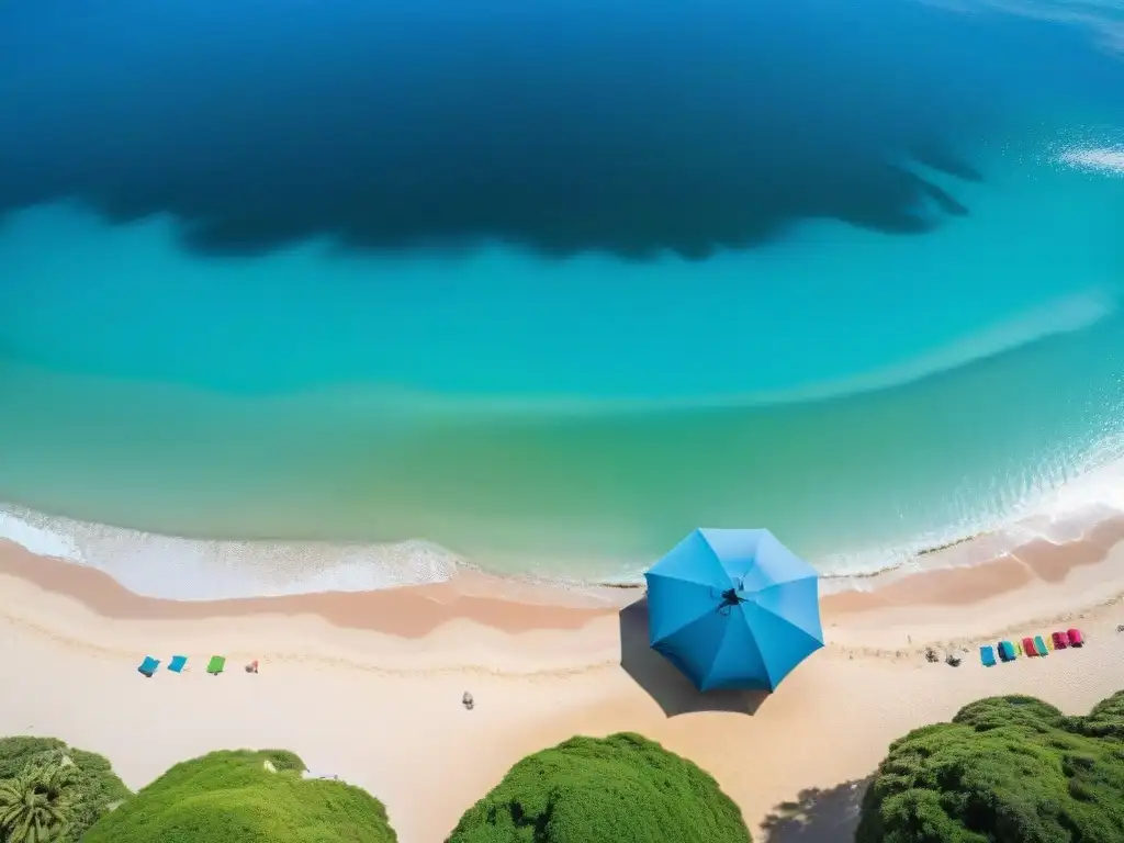 Playa serena en Punta del Este, Uruguay, con arena dorada, aguas turquesas y cielo azul