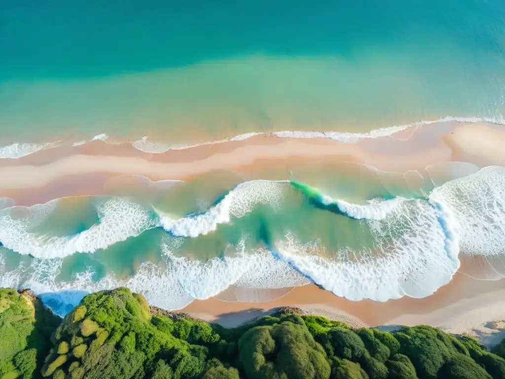 Playa virgen en Uruguay: aguas turquesas, arena blanca y vegetación exuberante