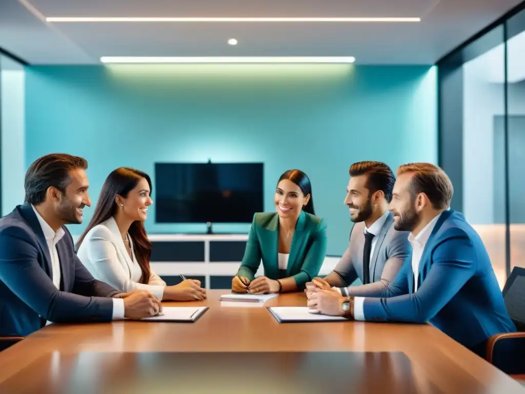 Profesionales uruguayos colaborando en un ambiente laboral equilibrado y armonioso