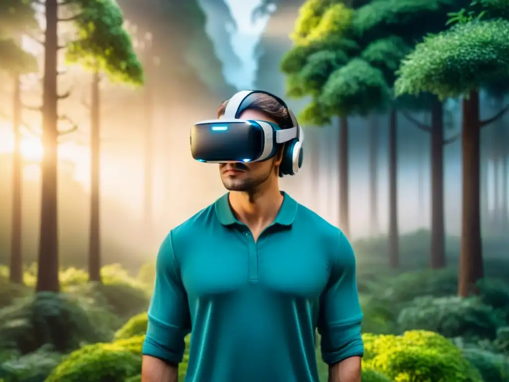 Explora la realidad virtual para bienestar mental y físico en un entorno sereno y futurista