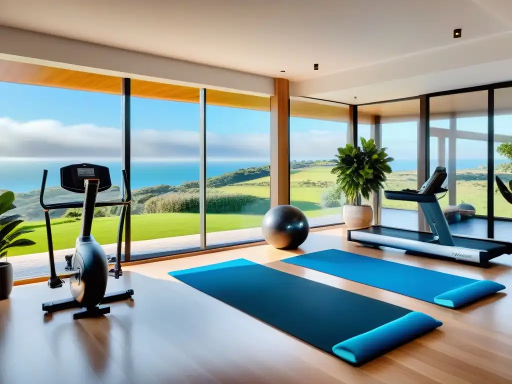 Un refugio para entrenar en casa con equipamiento moderno y vistas inspiradoras en un gimnasio casero uruguayo