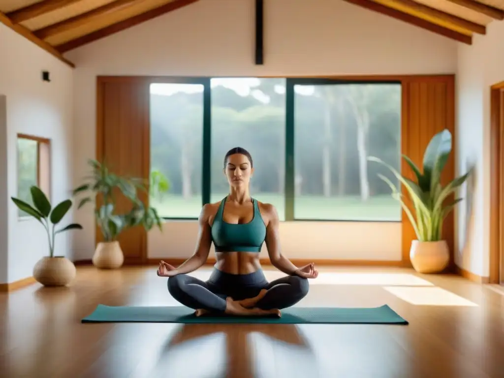 Un refugio de paz y bienestar en Uruguay, con luz natural, plantas verdes y una clase de yoga variada