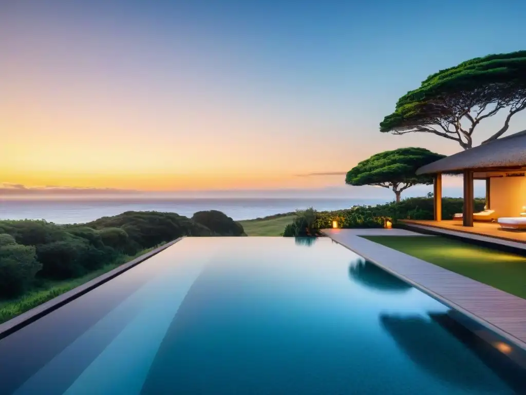 Un refugio sereno y lujoso en Uruguay con piscina infinita y vista al mar, rodeado de vegetación exuberante y arquitectura moderna