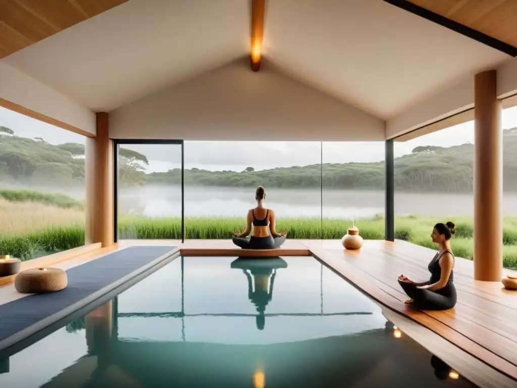 Retiro de bienestar integral en Uruguay: Spa moderno rodeado de naturaleza, con sesión de yoga inclusiva