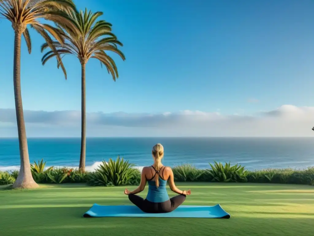 Retiro de bienestar en Uruguay: práctica de yoga en un escenario tranquilo con vista al mar