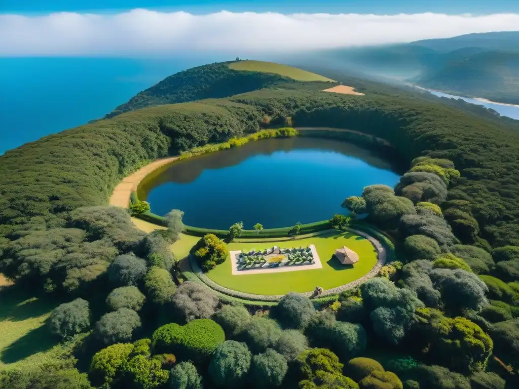 Retiros de meditación en Uruguay: Grupo diverso practica yoga y meditación al aire libre en un centro de retiro, rodeado de naturaleza serena