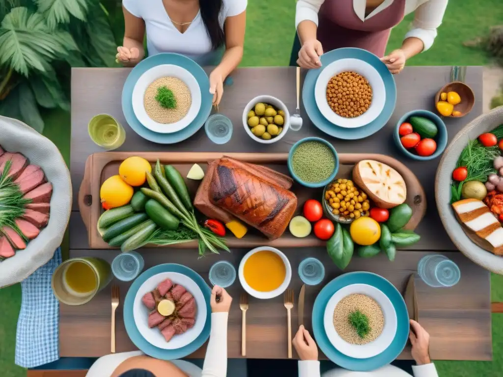 Reunión familiar en Uruguay con alimentación saludable en entorno campestre