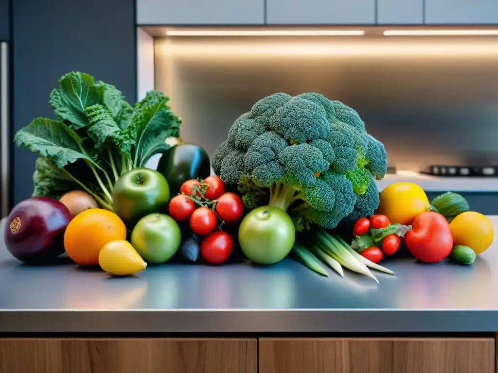 Una selección vibrante de frutas y verduras frescas, mostrando la diversidad de una dieta saludable