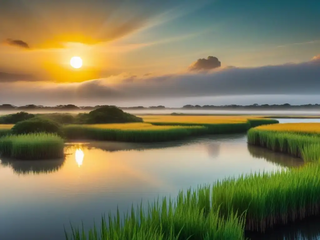 La serenidad del atardecer en los Esteros de Farrapos en Uruguay, reflejando la riqueza ambiental y natural