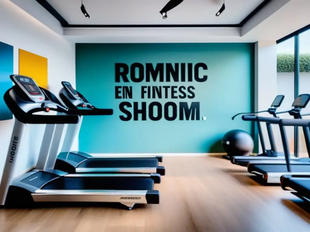 Showroom de equipamiento fitness hecho en Uruguay con modernos equipos y frases motivacionales