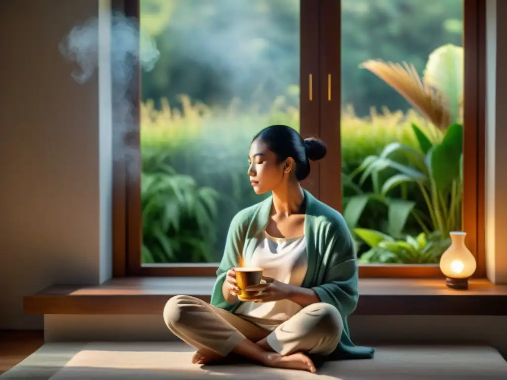 Disfrutando de la terapia del mate para estrés en un ambiente tranquilo y soleado