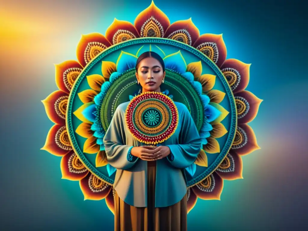 Terapias creativas para bienestar integral: Mandala vibrante y detallado, simbolizando armonía y tranquilidad