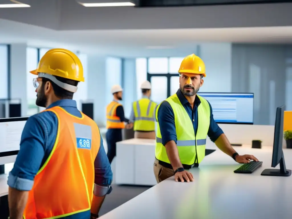 Trabajadores en oficina moderna en Uruguay siguiendo medidas de seguridad