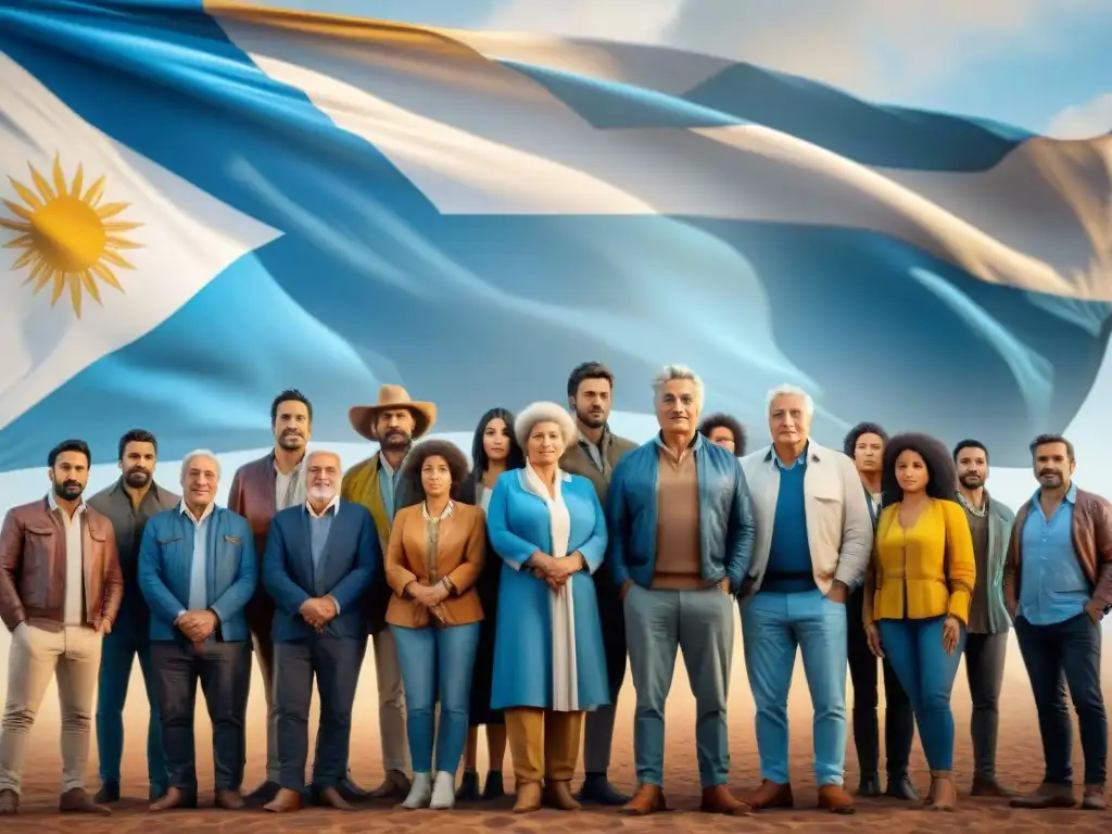 Unidos por la igualdad: diversidad de personas junto a la bandera uruguaya