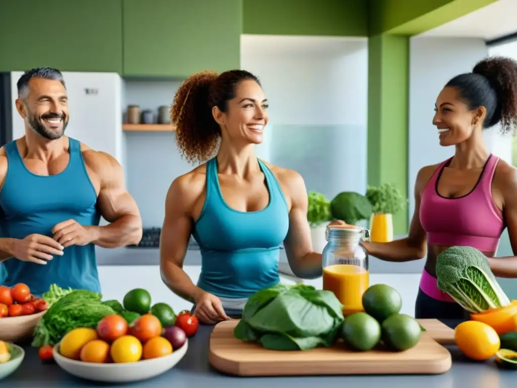 Unidos en una vida saludable, personas de todas las edades y cuerpos disfrutan de actividades como correr, yoga y cocinar juntos en una cocina moderna