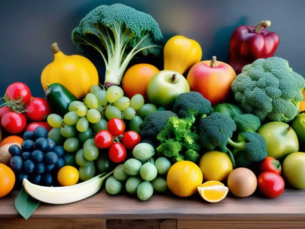 Variedad de frutas y verduras frescas en Uruguay para manejo saludable antojos