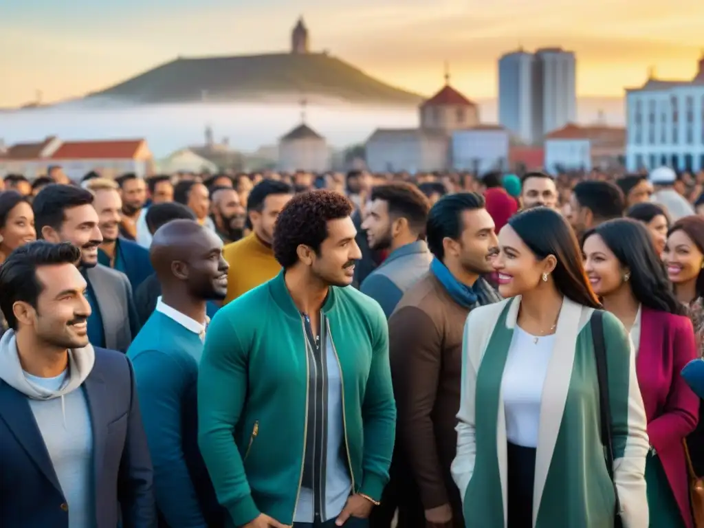 Un vibrante encuentro de diversidad en una plaza de Uruguay, simbolizando la inclusión social de migrantes