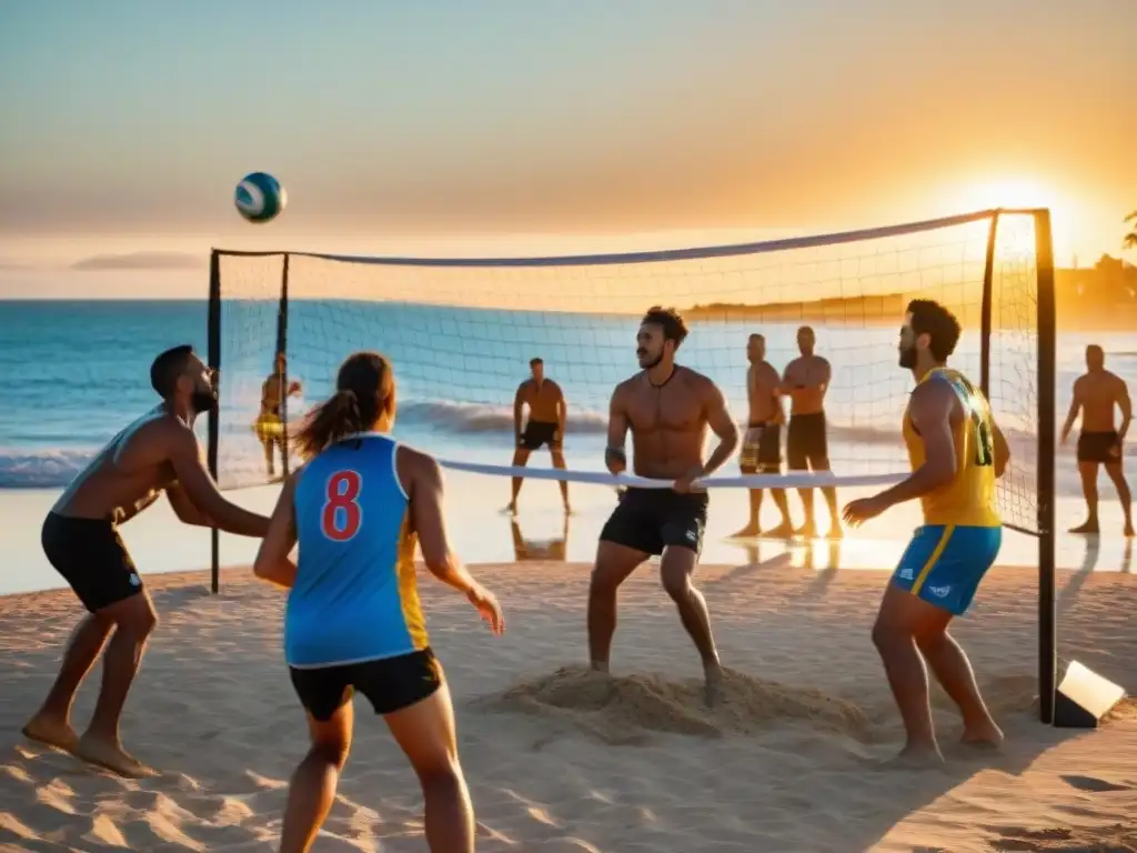 Un vibrante juego de handball playero al atardecer en Punta del Este, Uruguay