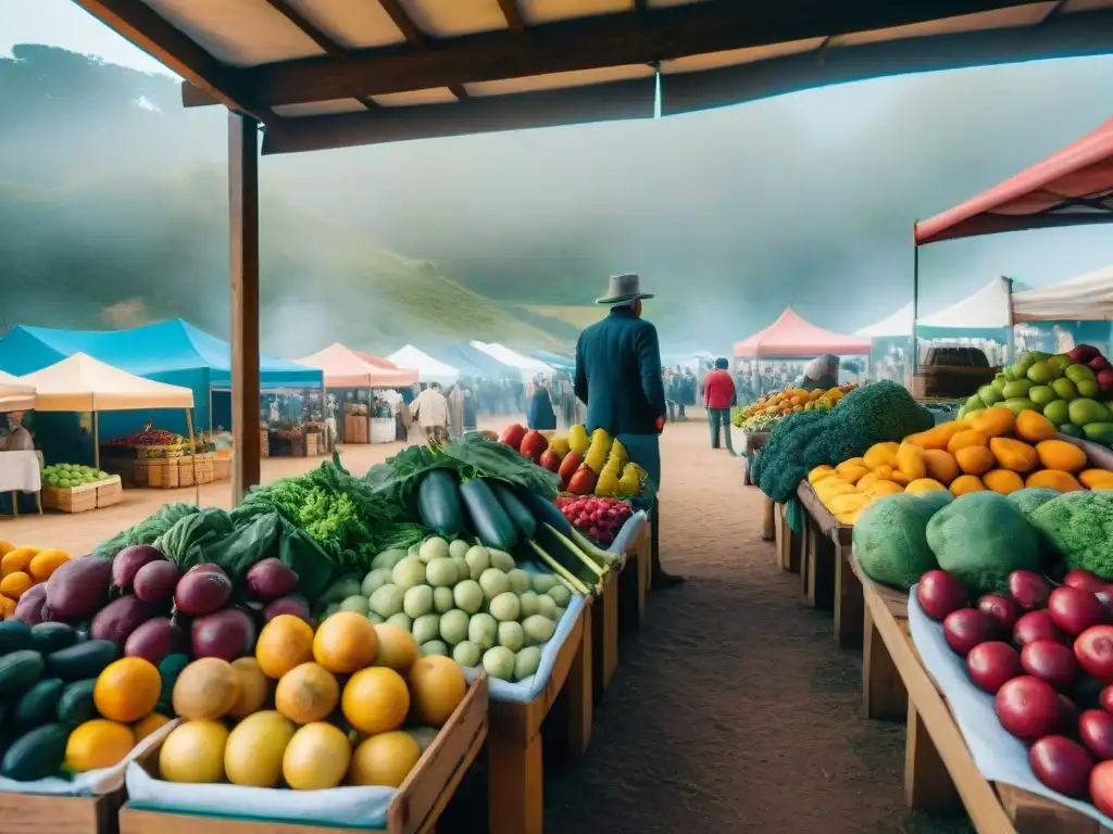 Un vibrante mercado de agricultores en Uruguay, con frutas y verduras orgánicas