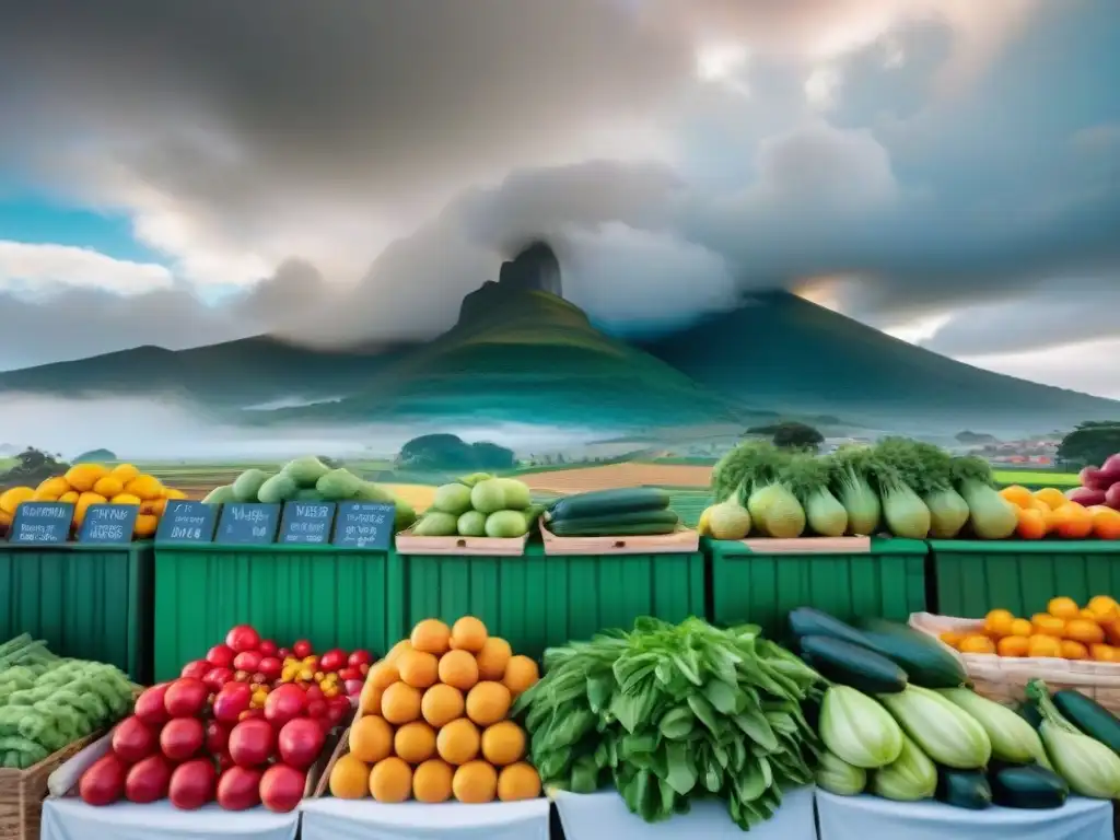 Un vibrante mercado de agricultores en Uruguay, reflejando la riqueza de la gastronomía sostenible en Uruguay