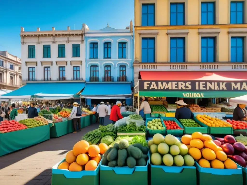 Un vibrante mercado en Montevideo con frutas y verduras frescas