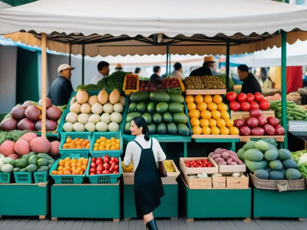 Vibrante mercado en Montevideo, Uruguay, con productos frescos y coloridos