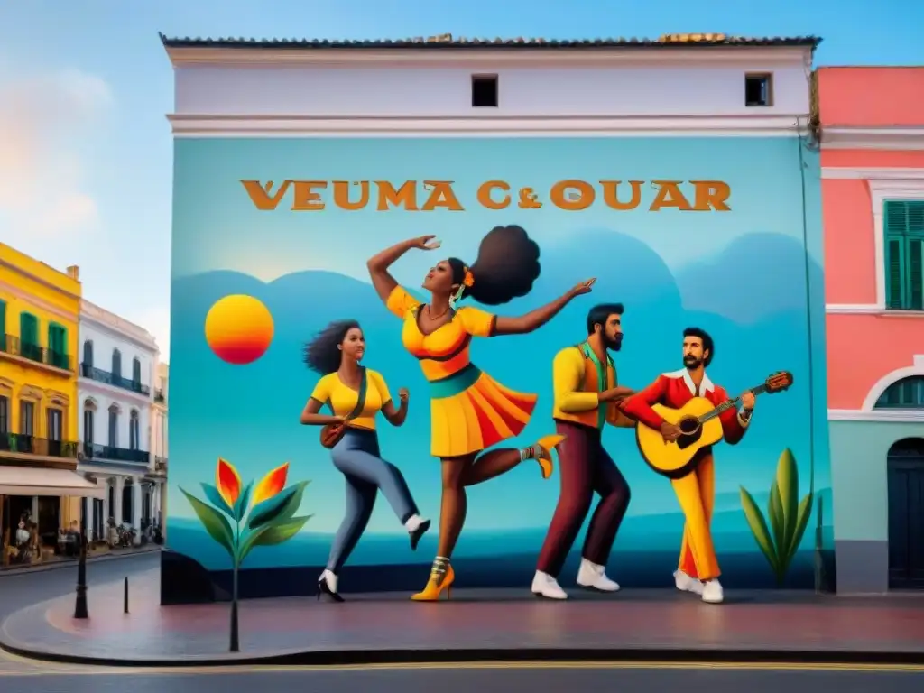 Un vibrante mural en Montevideo muestra la unión de migrantes en la escena cultural uruguaya con arte, música y baile