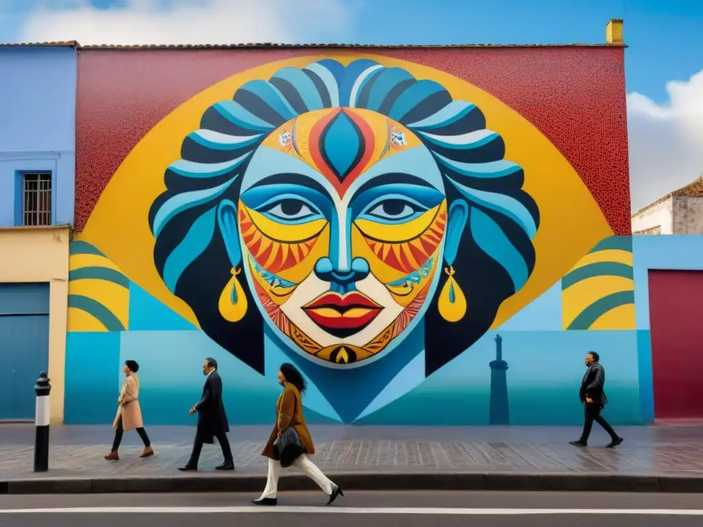 Un vibrante mural en Montevideo con símbolos culturales del mundo y la herencia uruguaya, celebrando la diversidad