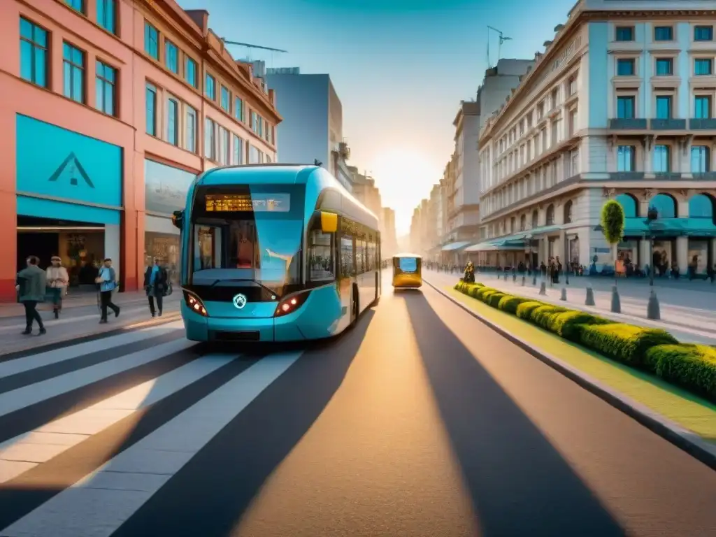 Vibrante paisaje urbano de Montevideo con alternativas de transporte sostenible en Uruguay