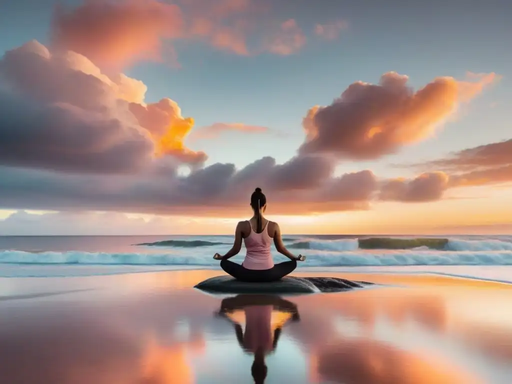 Vibrante amanecer en una playa de Uruguay, reflejando bienestar integral en Uruguay