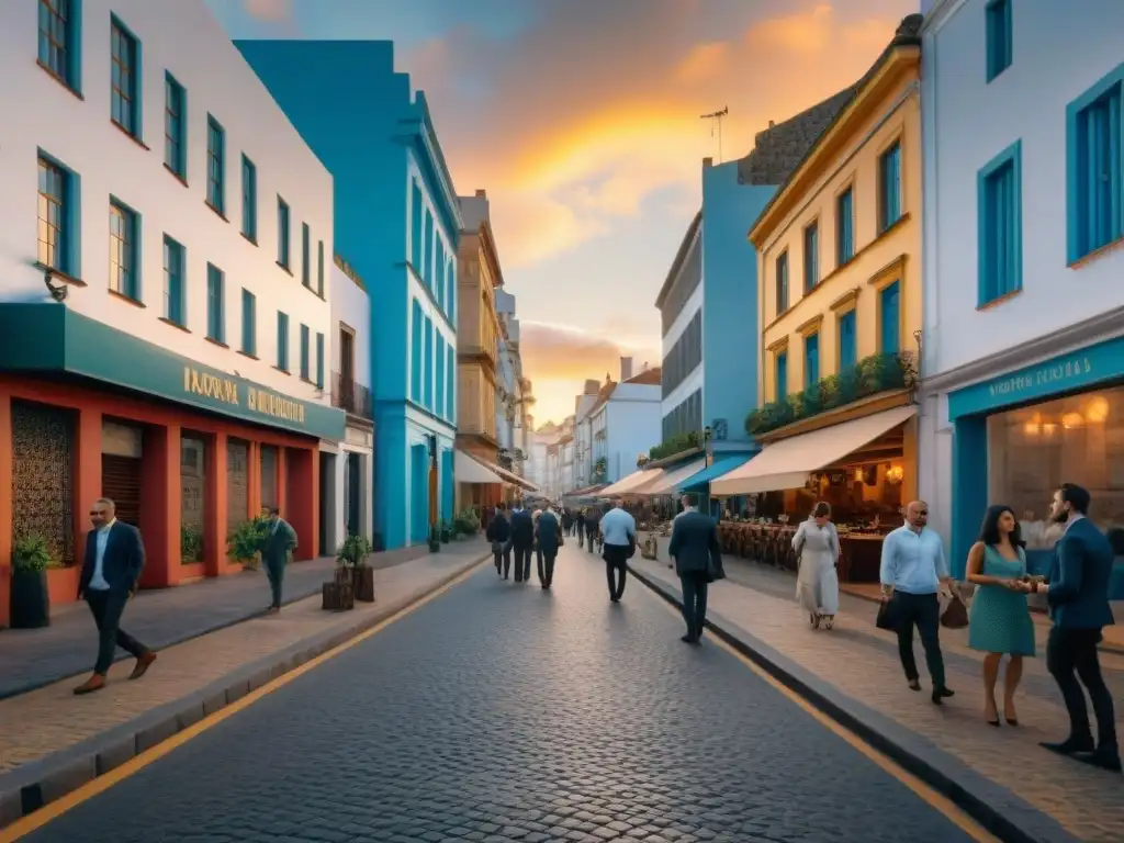 Vida y trabajo en equilibrio en las calles de Uruguay al atardecer