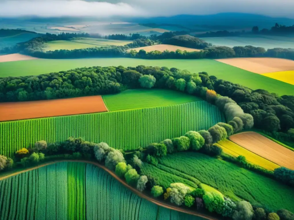 Idílica campiña uruguaya: emprendimiento rural y naturaleza exuberante Vista aérea de emprendimientos rurales y bienestar en Uruguay