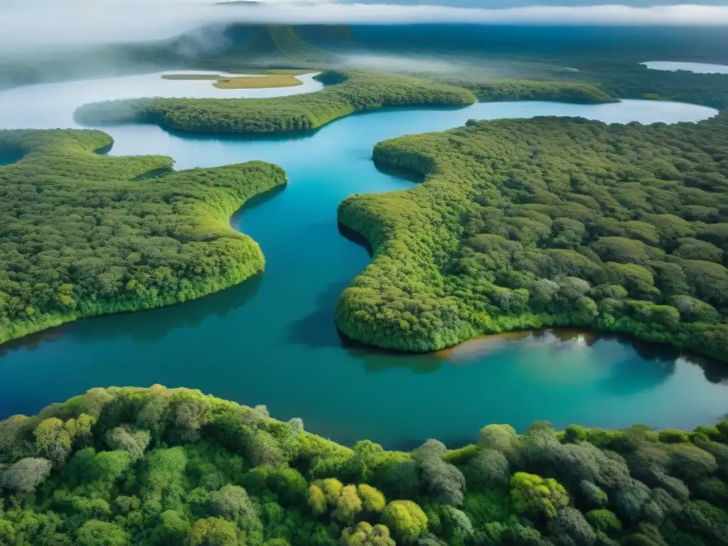 Vista aérea impresionante de un área protegida en Uruguay, resaltando la importancia de conservarla