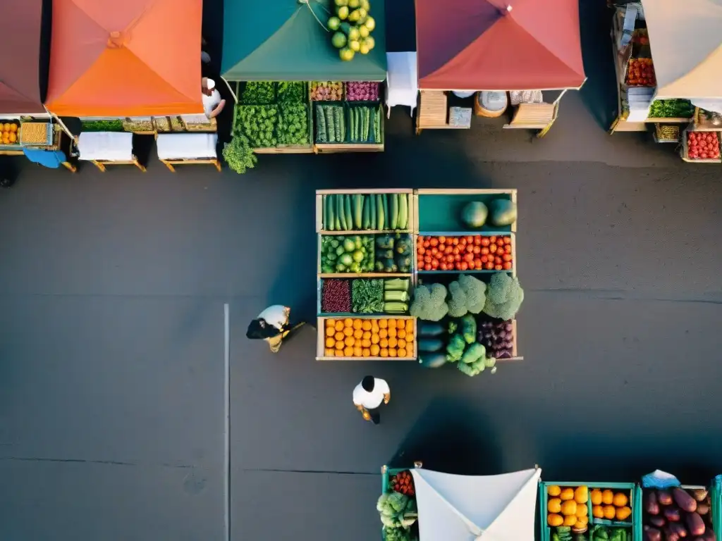 Vista aérea impresionante de un bullicioso mercado en Montevideo, Uruguay